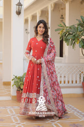 Elegant Faux Georgette Gown with Cutwork Tabby Silk Dupatta
